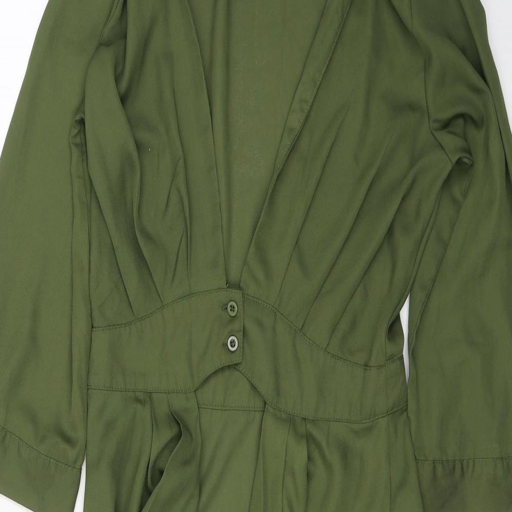 Boohoo Womens Green  Polyester Kimono Button-Up Size 10 Collared - Open front