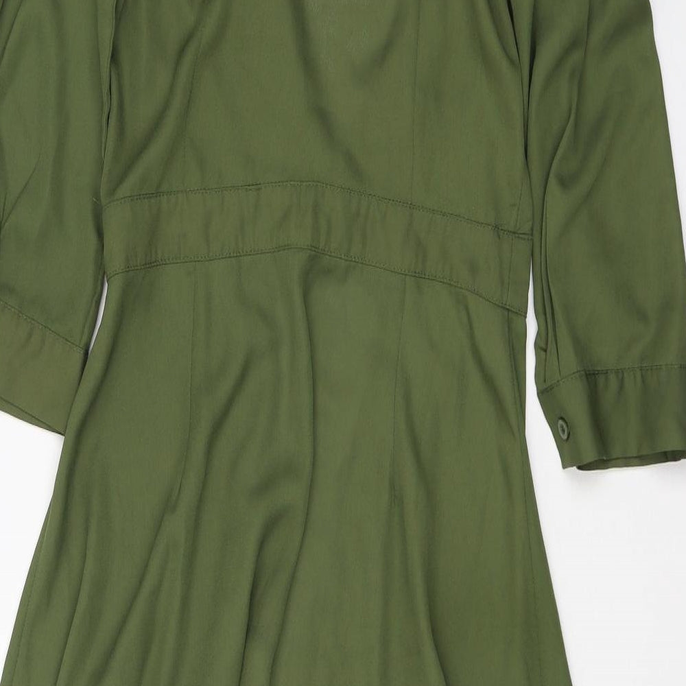 Boohoo Womens Green  Polyester Kimono Button-Up Size 10 Collared - Open front