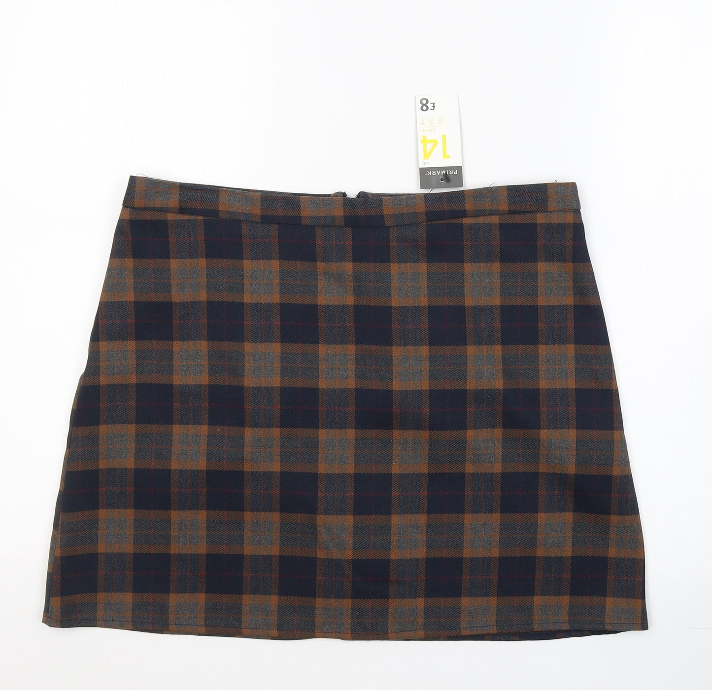 Primark Womens Brown Plaid Polyester Mini Skirt Size 14   Zip