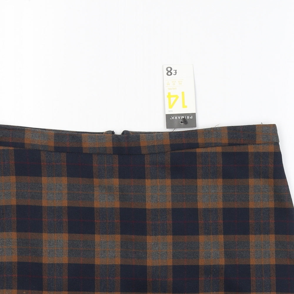 Primark Womens Brown Plaid Polyester Mini Skirt Size 14   Zip