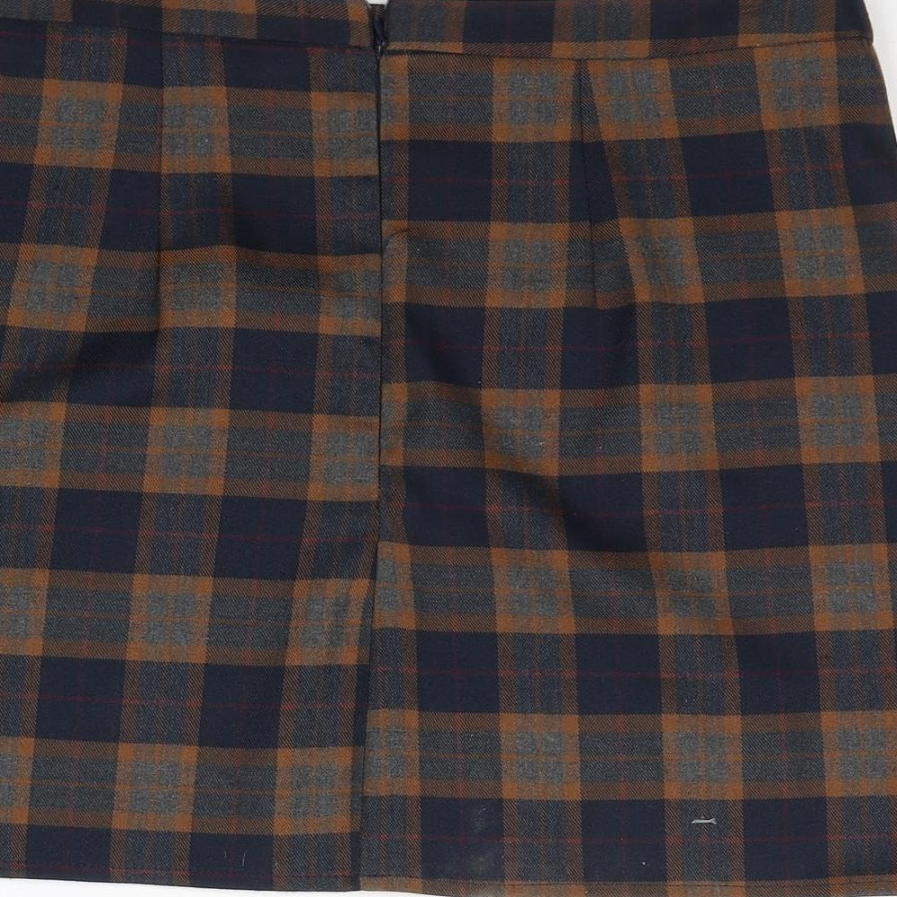 Primark Womens Brown Plaid Polyester Mini Skirt Size 14   Zip
