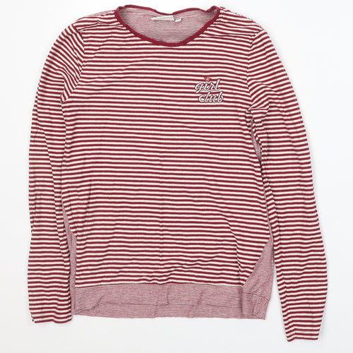 Tom Taylor Girls Red Striped Cotton Pullover Casual Size L Round Neck Pullover