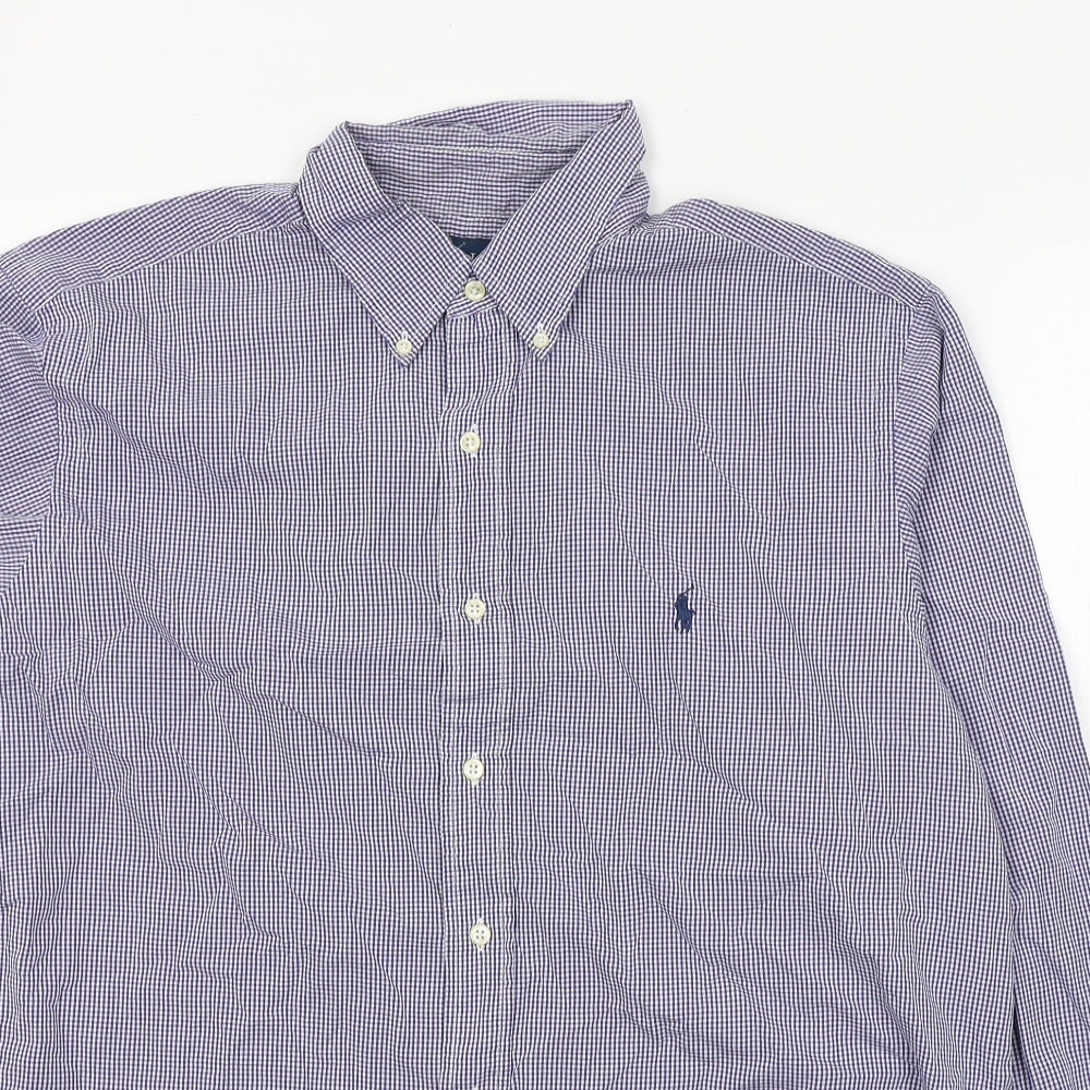 Polo Ralph Lauren Mens Blue Check Cotton  Button-Up Size 17 Collared Button