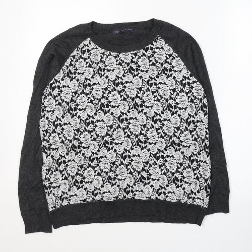 Marks and Spencer Womens Grey Round Neck Floral Viscose Pullover Jumper Size 14