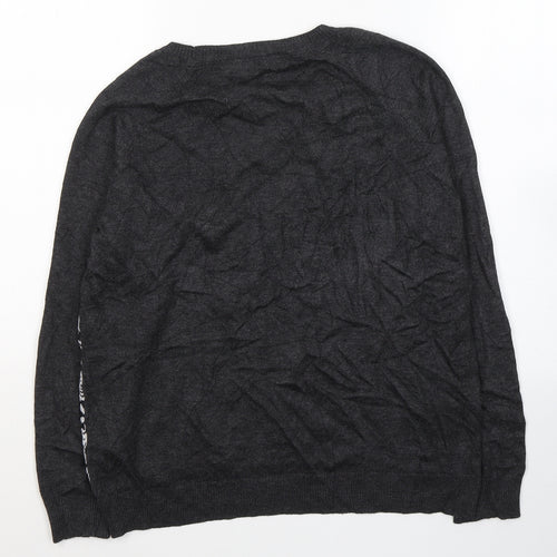 Marks and Spencer Womens Grey Round Neck Floral Viscose Pullover Jumper Size 14