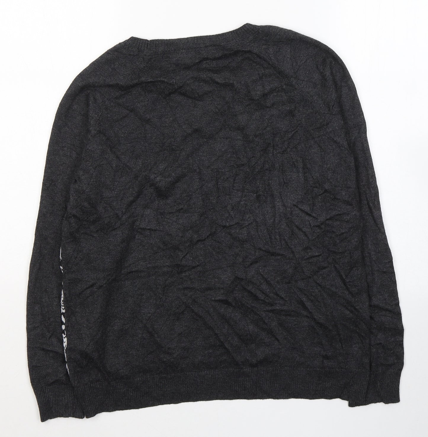 Marks and Spencer Womens Grey Round Neck Floral Viscose Pullover Jumper Size 14
