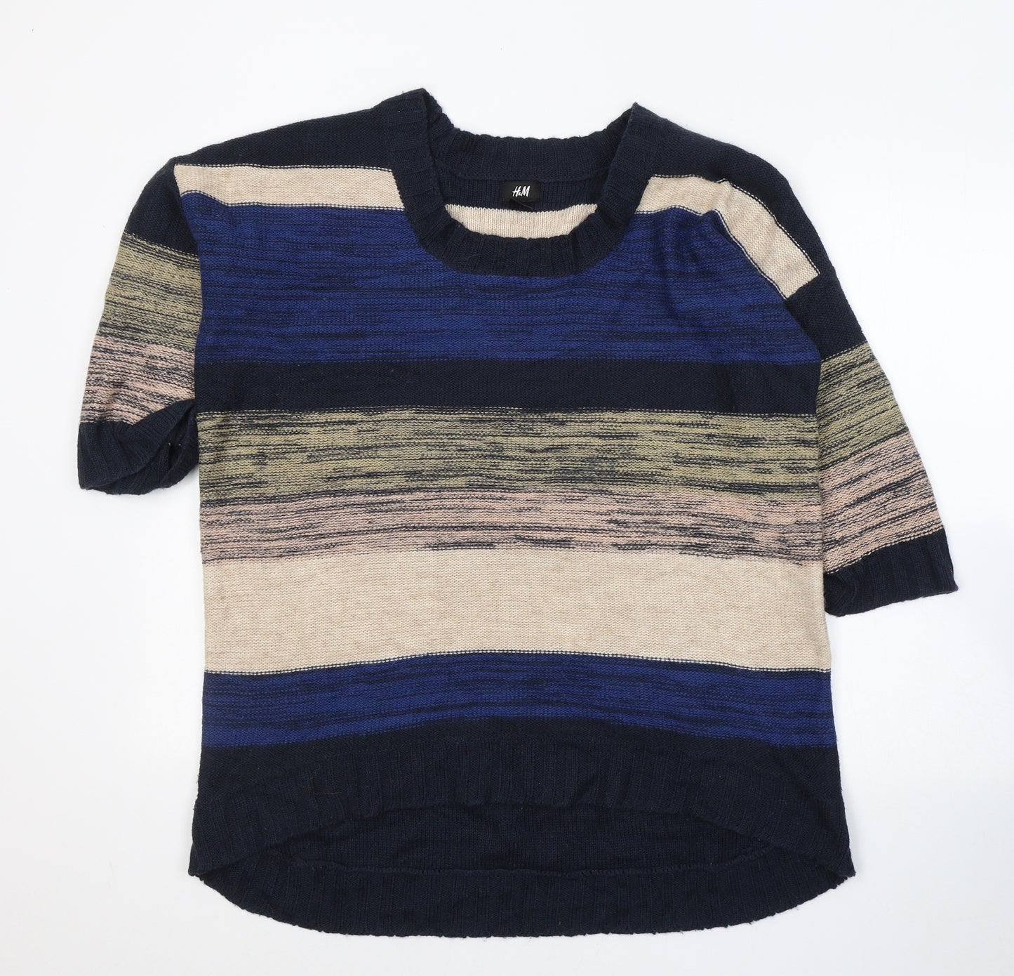 H&M Womens Blue Round Neck Striped Acrylic Pullover Jumper Size M