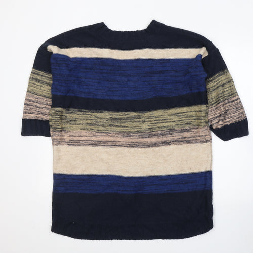 H&M Womens Blue Round Neck Striped Acrylic Pullover Jumper Size M