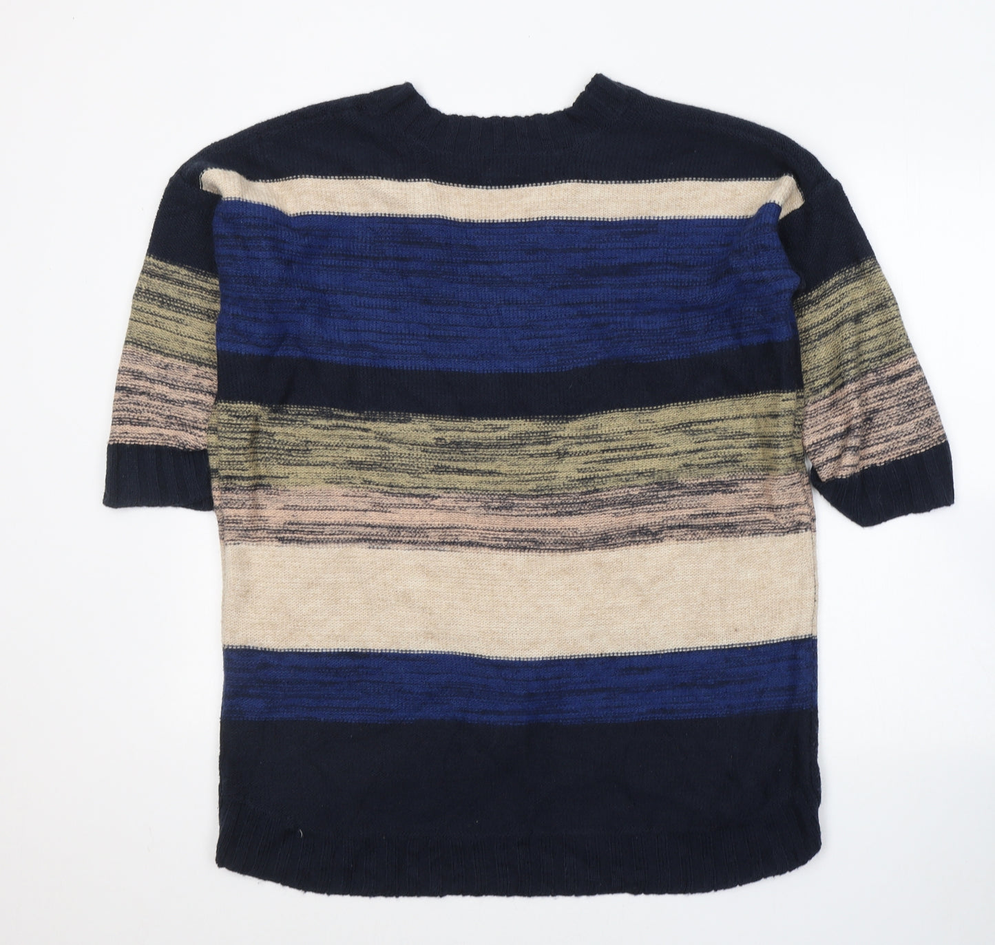 H&M Womens Blue Round Neck Striped Acrylic Pullover Jumper Size M
