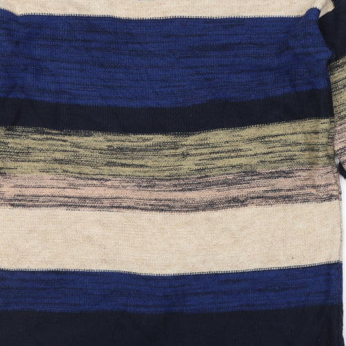 H&M Womens Blue Round Neck Striped Acrylic Pullover Jumper Size M