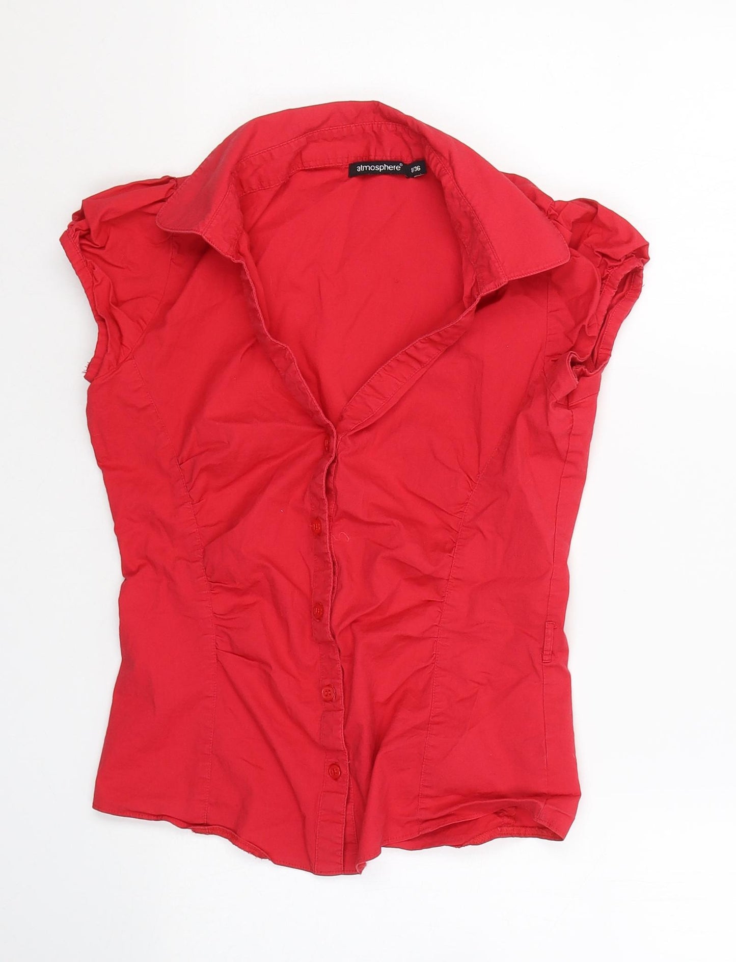 Atmosphere Womens Red  Cotton Basic Button-Up Size 8 Collared