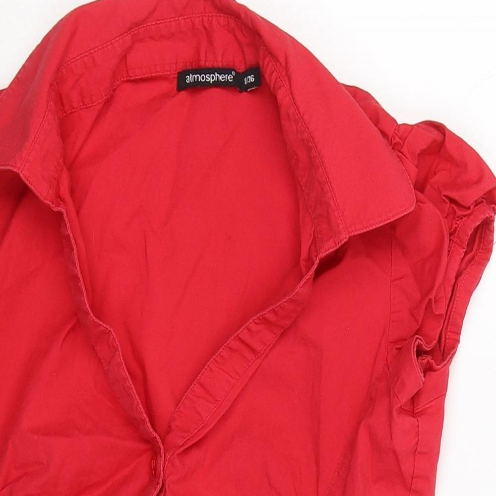 Atmosphere Womens Red  Cotton Basic Button-Up Size 8 Collared