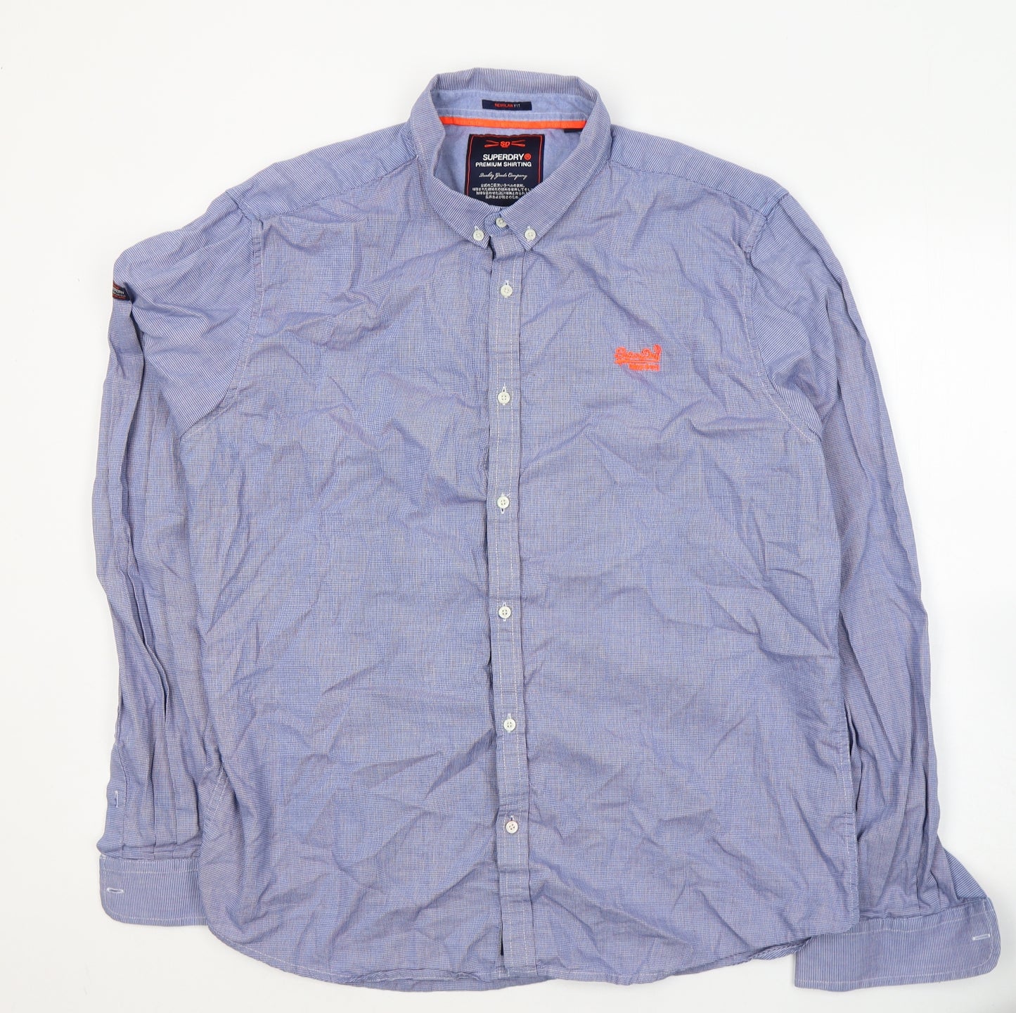 Superdry Mens Blue Geometric Cotton  Button-Up Size 3XL Collared Button
