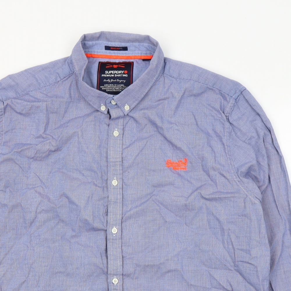 Superdry Mens Blue Geometric Cotton  Button-Up Size 3XL Collared Button