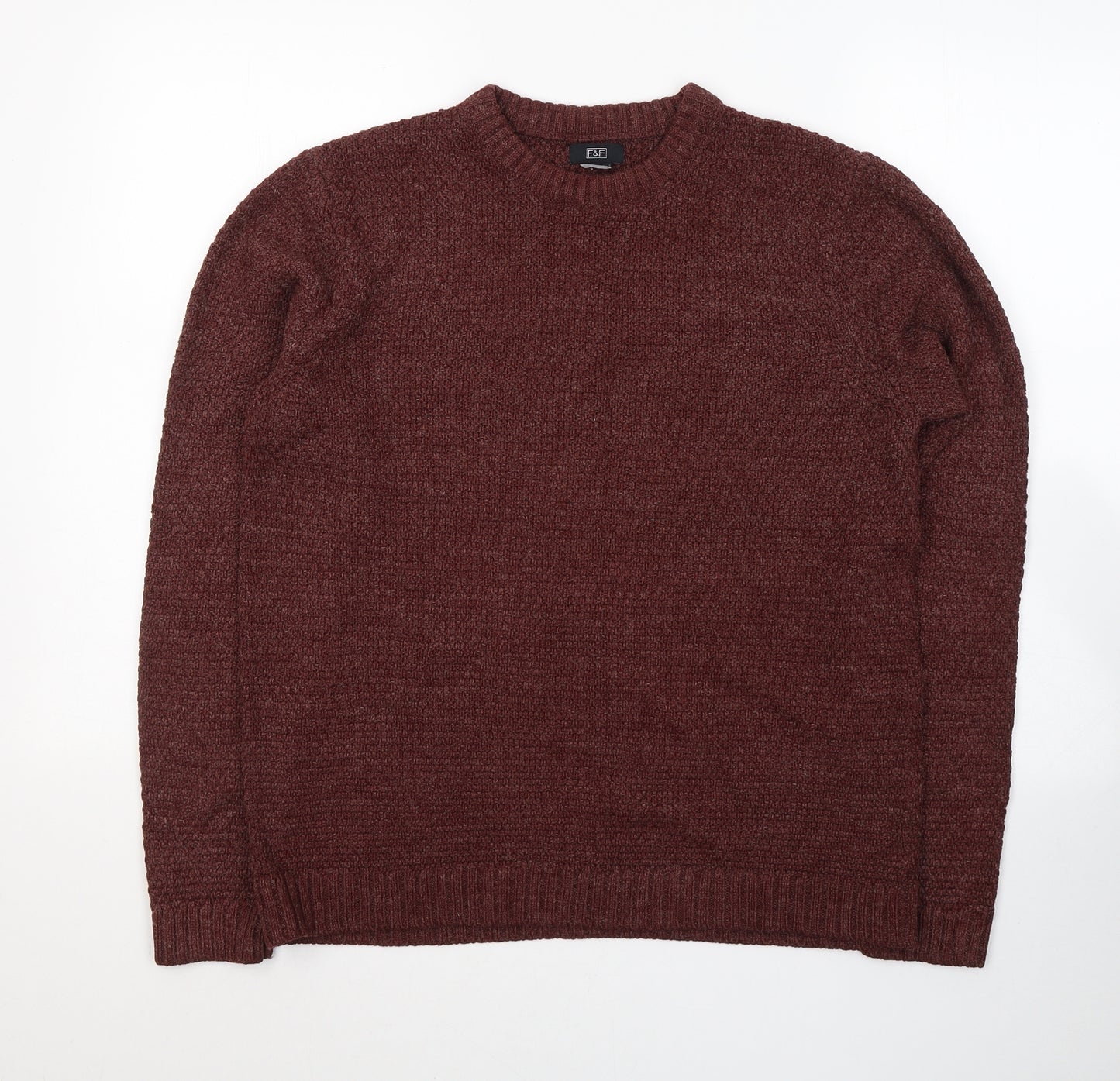 F&F Mens Red Round Neck  Acrylic Pullover Jumper Size M