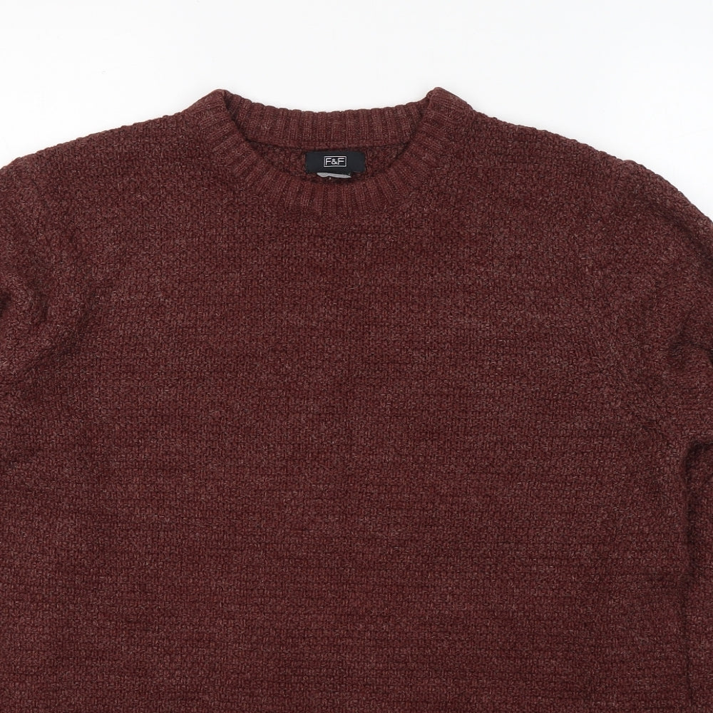 F&F Mens Red Round Neck  Acrylic Pullover Jumper Size M