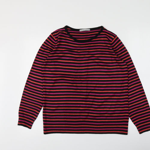 M&S Womens Multicoloured Round Neck Striped Acrylic Pullover Jumper Size 14