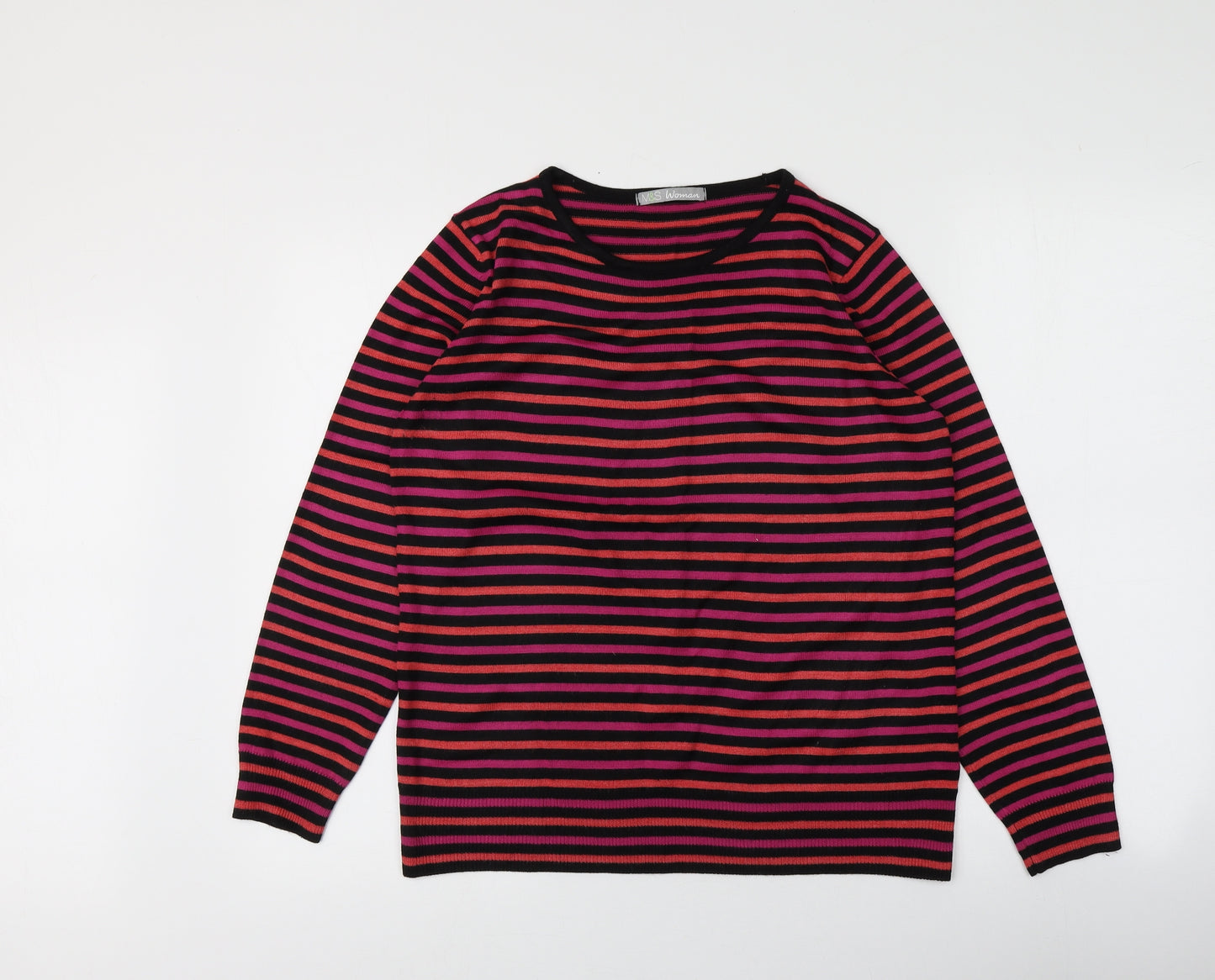 M&S Womens Multicoloured Round Neck Striped Acrylic Pullover Jumper Size 14