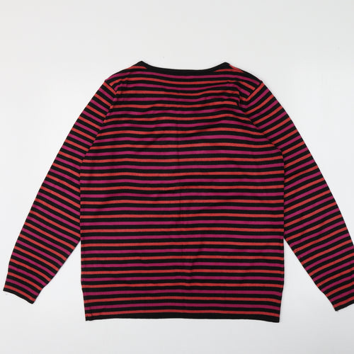 M&S Womens Multicoloured Round Neck Striped Acrylic Pullover Jumper Size 14
