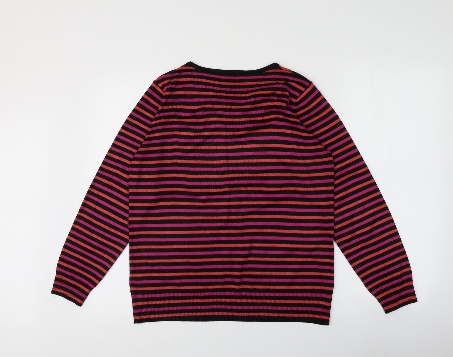 M&S Womens Multicoloured Round Neck Striped Acrylic Pullover Jumper Size 14