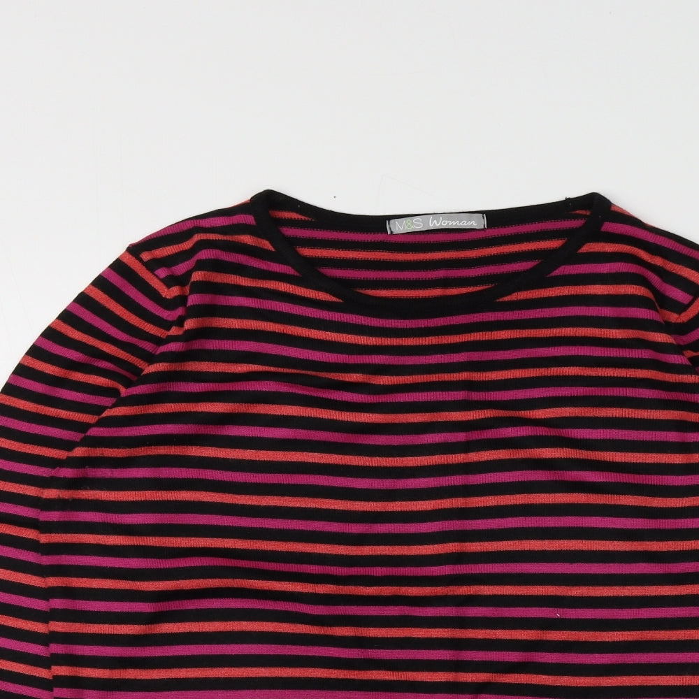 M&S Womens Multicoloured Round Neck Striped Acrylic Pullover Jumper Size 14