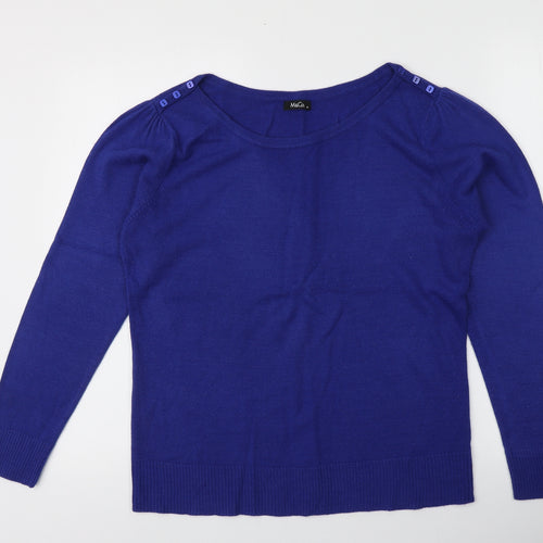 M&Co Womens Blue Round Neck  Acrylic Pullover Jumper Size 10