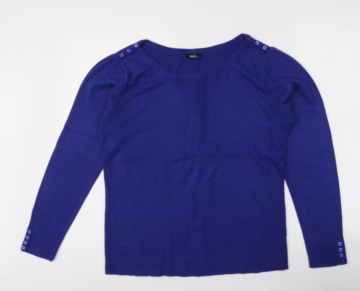 M&Co Womens Blue Round Neck  Acrylic Pullover Jumper Size 10