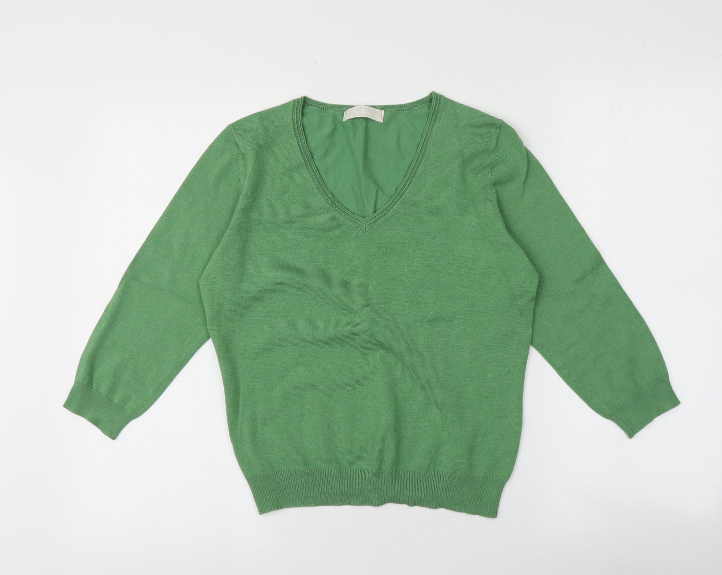 M&S Womens Green V-Neck  Viscose Pullover Jumper Size 14