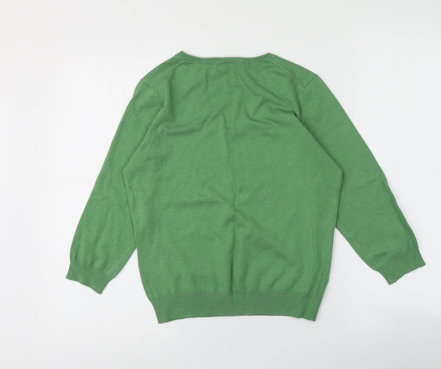 M&S Womens Green V-Neck  Viscose Pullover Jumper Size 14