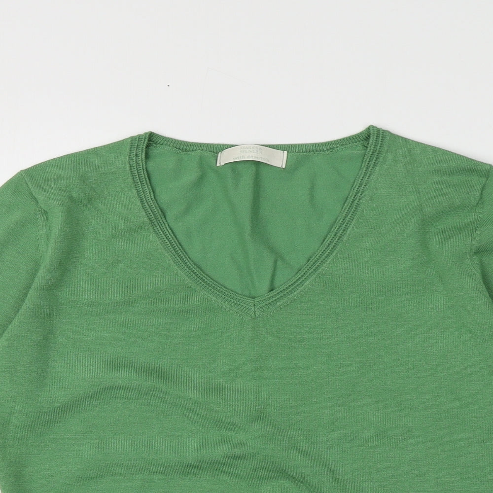 M&S Womens Green V-Neck  Viscose Pullover Jumper Size 14