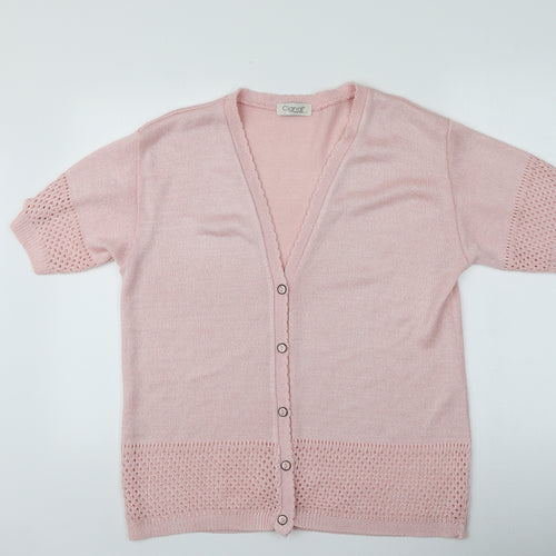 Cignal  Womens Pink V-Neck  Acrylic Cardigan Jumper One Size