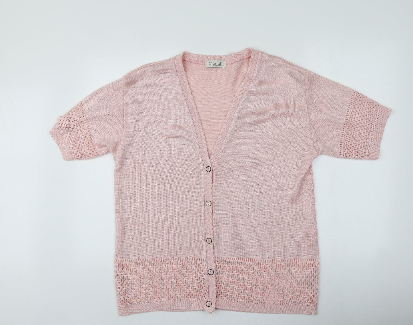Cignal  Womens Pink V-Neck  Acrylic Cardigan Jumper One Size