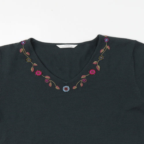 M&S Womens Green Round Neck  Acrylic Pullover Jumper Size 16