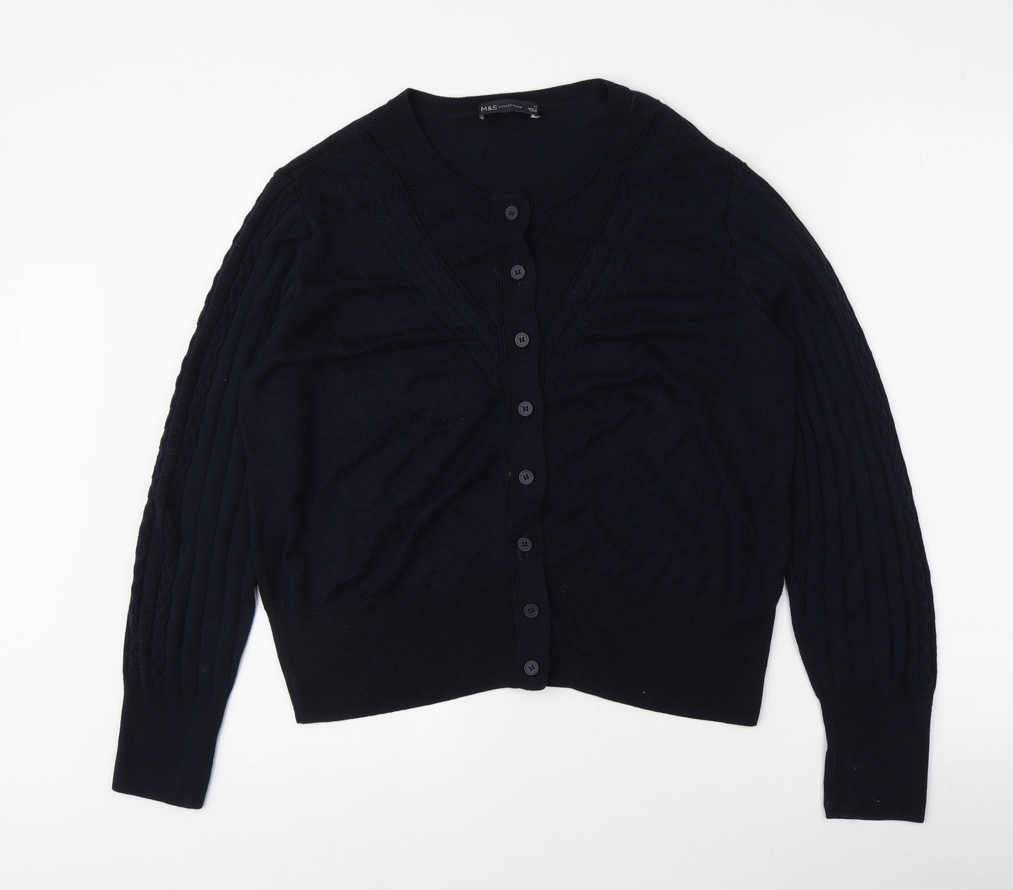 H&M Womens Blue Round Neck  Viscose Cardigan Jumper Size 14