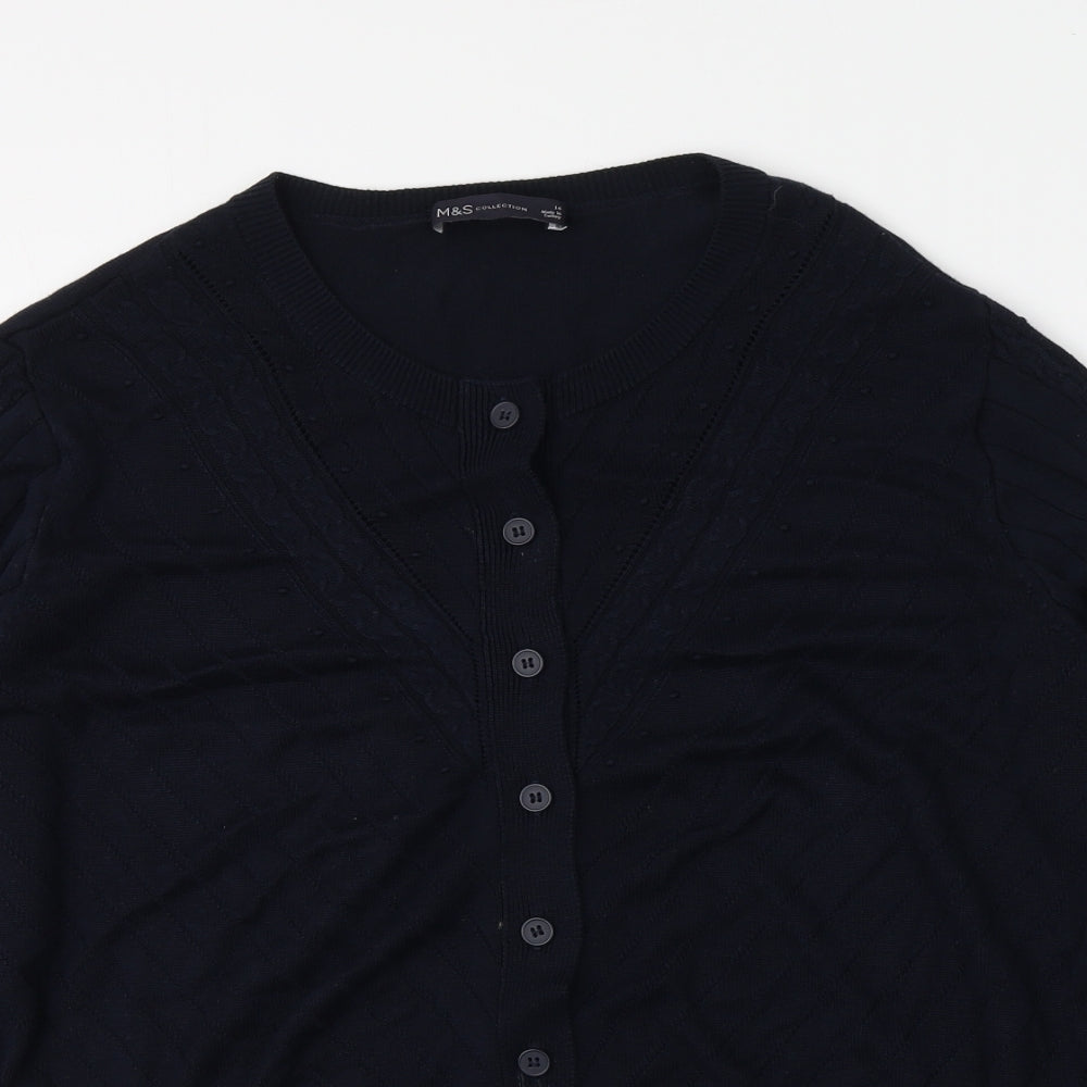 H&M Womens Blue Round Neck  Viscose Cardigan Jumper Size 14