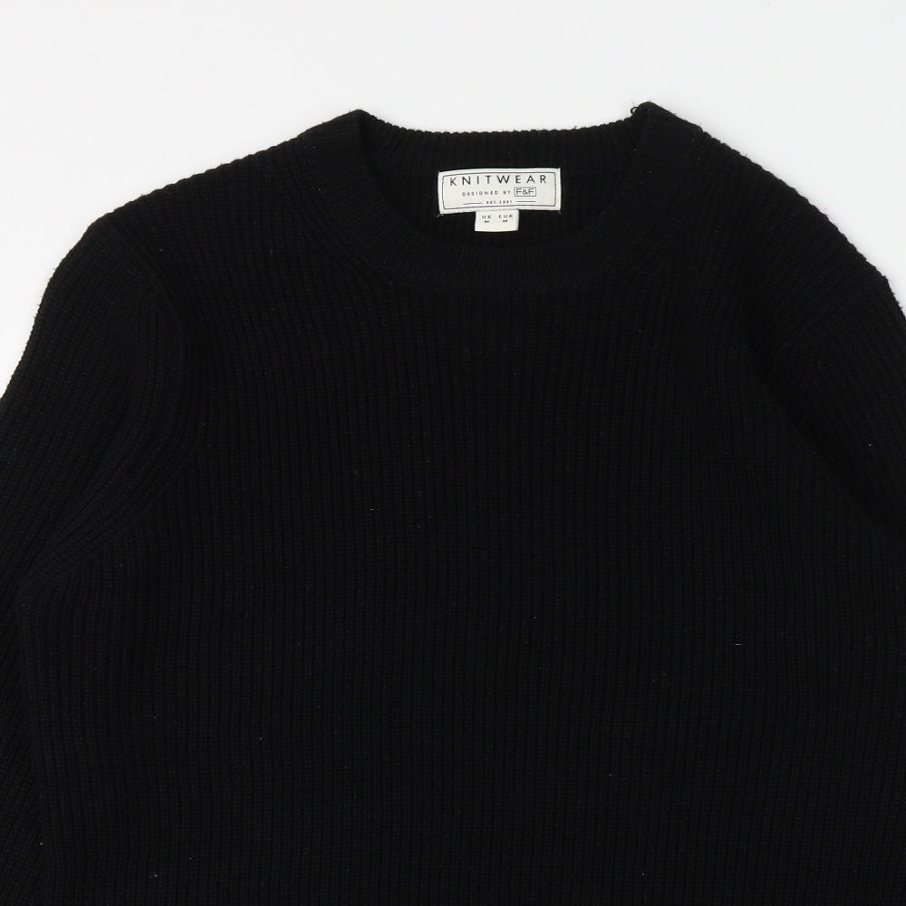 F&F Womens Black Round Neck  Acrylic Pullover Jumper Size 10