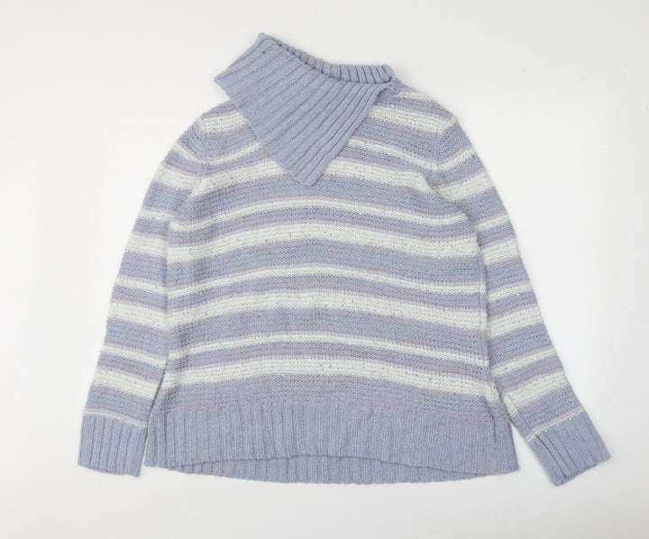 M&Co Womens Purple Roll Neck Striped Acrylic Pullover Jumper Size 16