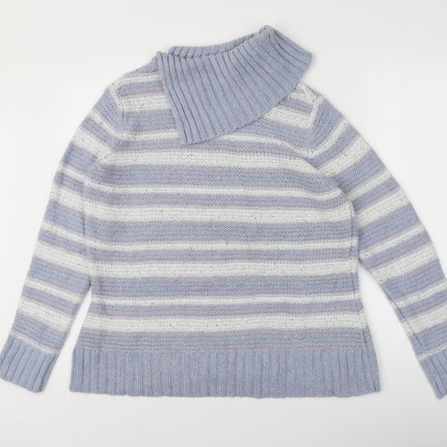 M&Co Womens Purple Roll Neck Striped Acrylic Pullover Jumper Size 16