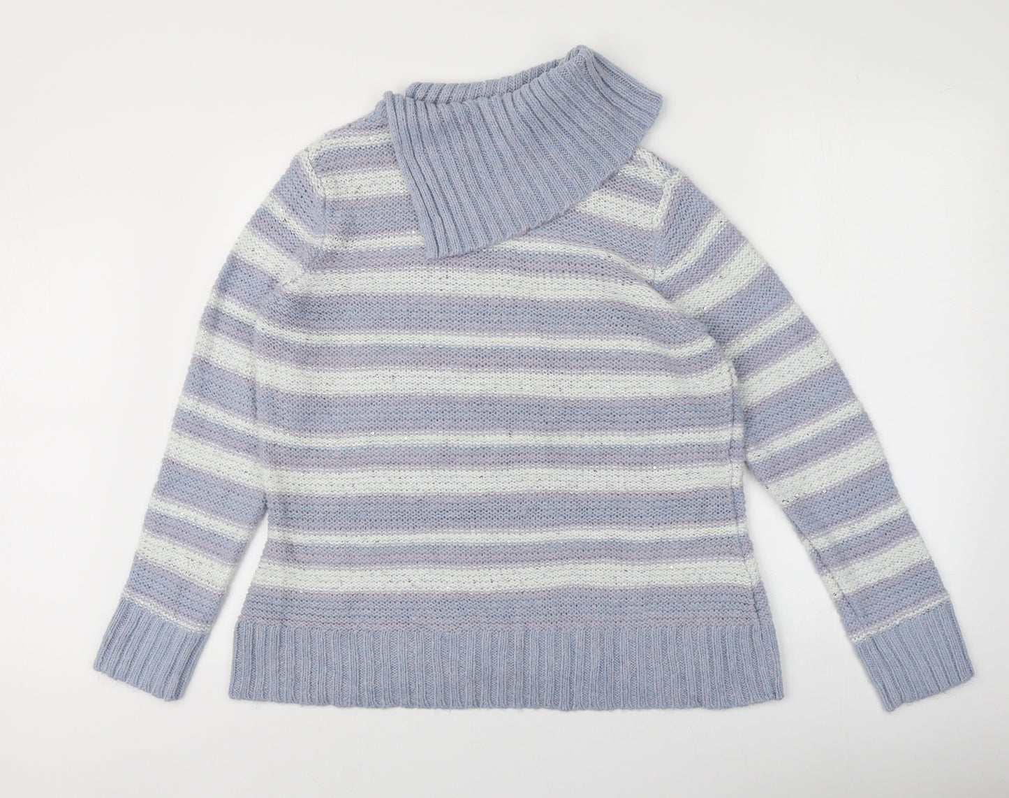 M&Co Womens Purple Roll Neck Striped Acrylic Pullover Jumper Size 16
