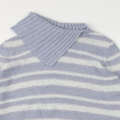 M&Co Womens Purple Roll Neck Striped Acrylic Pullover Jumper Size 16