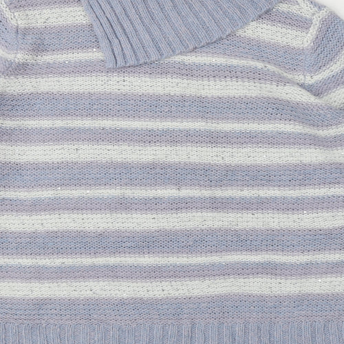 M&Co Womens Purple Roll Neck Striped Acrylic Pullover Jumper Size 16