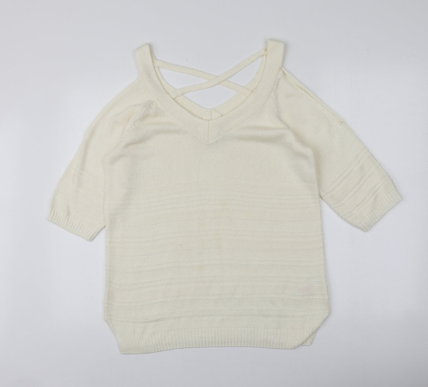F&F Womens Ivory V-Neck  Acrylic Pullover Jumper Size 12