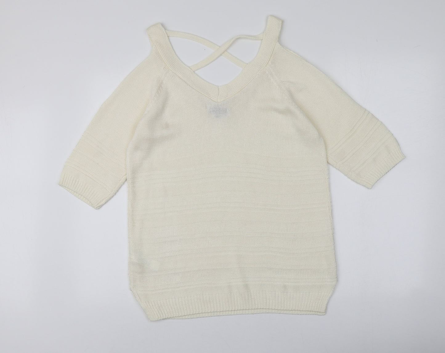F&F Womens Ivory V-Neck  Acrylic Pullover Jumper Size 12