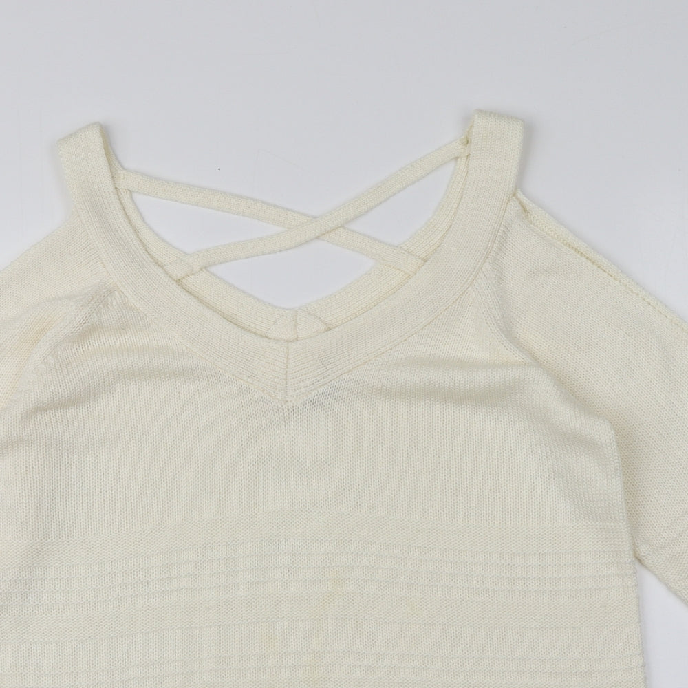F&F Womens Ivory V-Neck  Acrylic Pullover Jumper Size 12