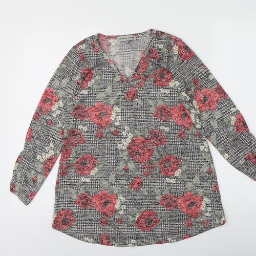 Absolutely Famous Womens Multicoloured Floral Polyester Basic T-Shirt Size 8 Round Neck