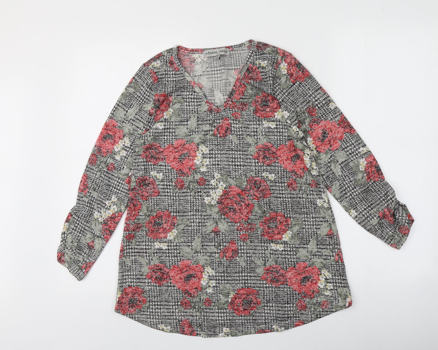 Absolutely Famous Womens Multicoloured Floral Polyester Basic T-Shirt Size 8 Round Neck