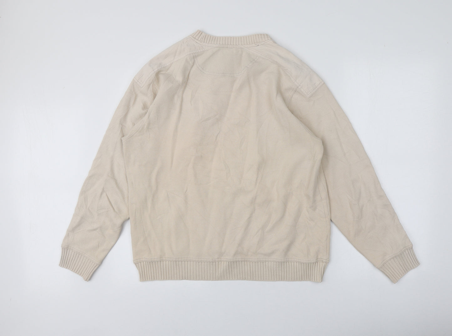 BHS Mens Beige Round Neck  Cotton Pullover Jumper Size M
