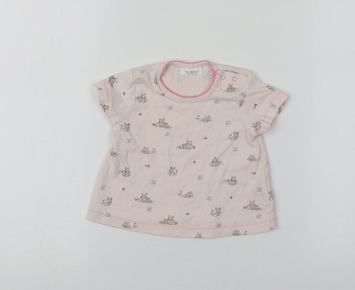 NEXT Pink 100% Cotton Basic T-Shirt Size 0-3 Months Round Neck