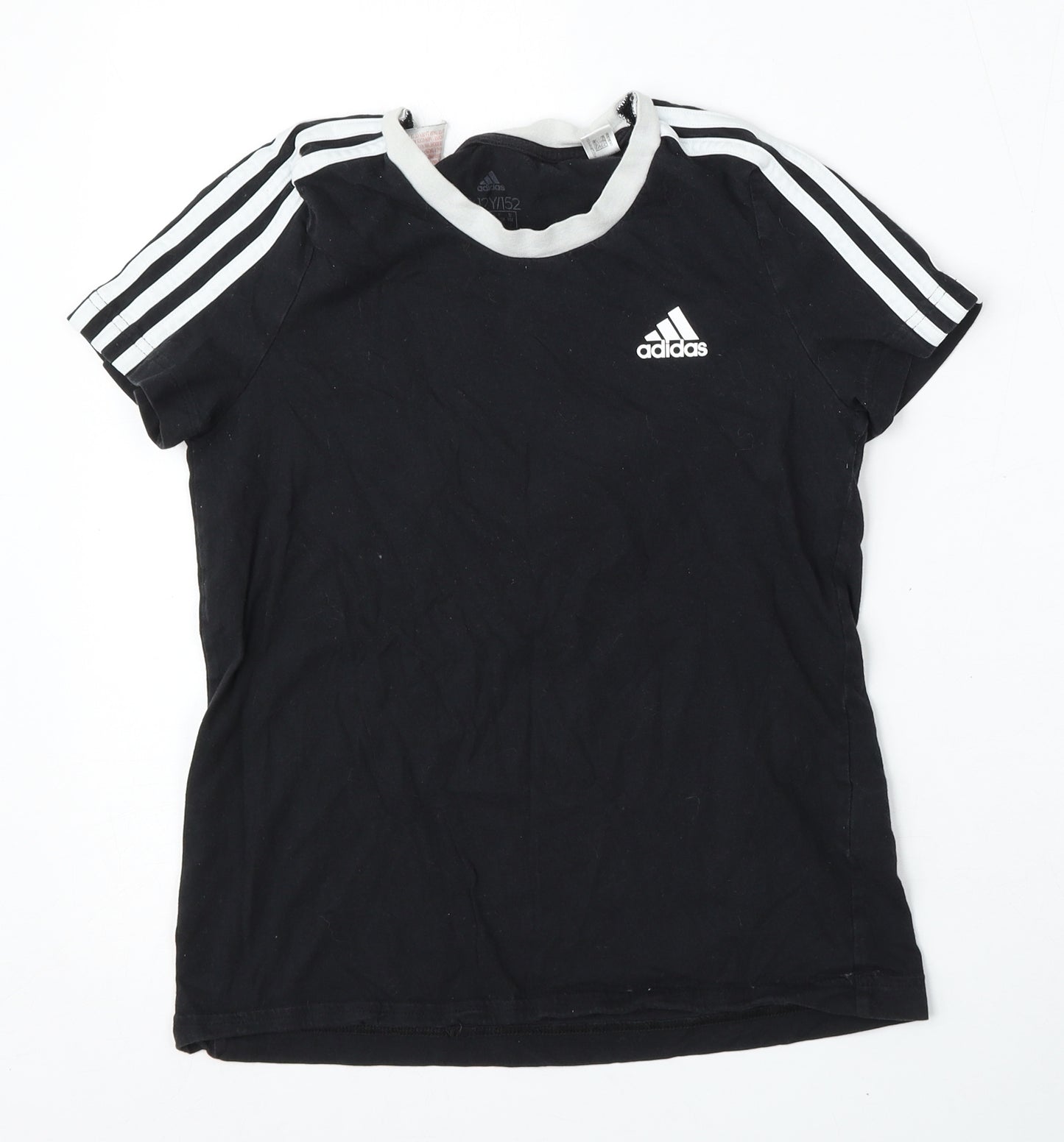 adidas Boys Black  Cotton Basic T-Shirt Size 11-12 Years Round Neck
