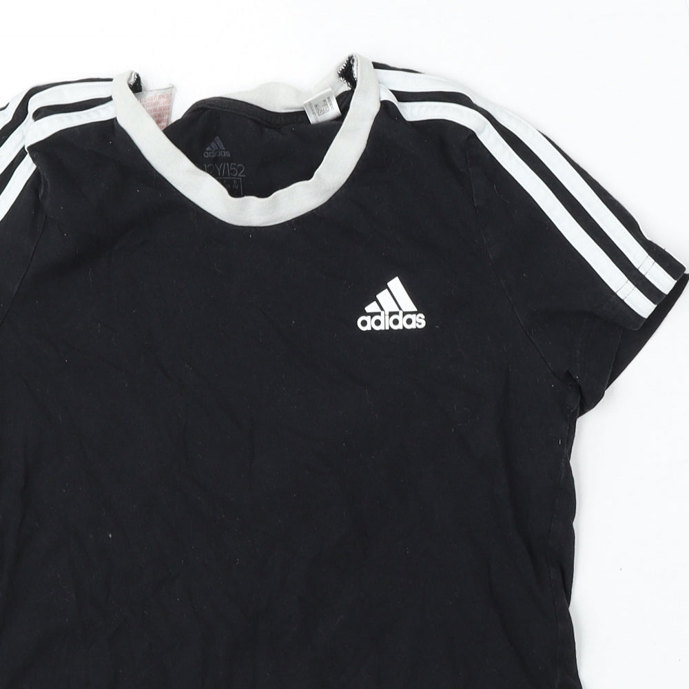 adidas Boys Black  Cotton Basic T-Shirt Size 11-12 Years Round Neck